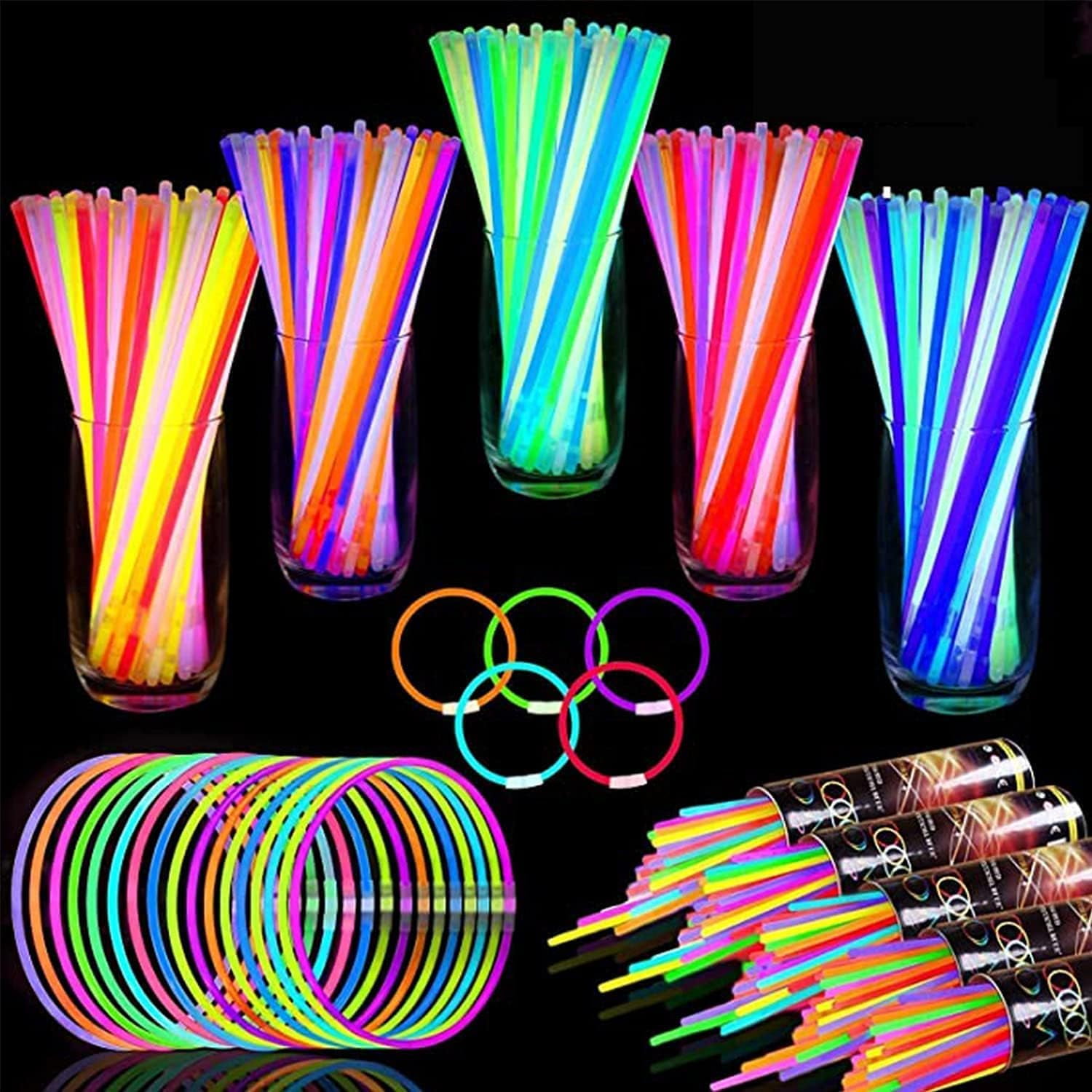 300 Ultra Bright Glow Sticks Bulk - Halloween Glow in The Dark Party  Supplies Pack - 8 Glowsticks Party Favors with Bracelets and Necklaces
