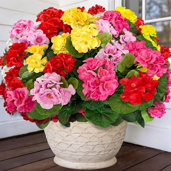 TURNMEON Artificial Geraniums Flowers for Outdoors Spring Decoration, 4 Bundles Fake Flowers Silk Color Flowers UV Resistant No Fade Faux Plants for Planter Gardens Table Porch Indoor Cemetery Decor
