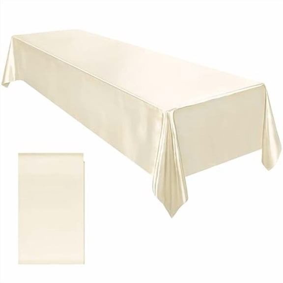 TURSTIN 1 Pack Ivory Satin Tablecloth 102 x 58 Inch Overlay Satin Table Cover Rectangle Bright Silk Tablecloth Smooth Fabric Table Decoration for Wedding Banquet Party Events