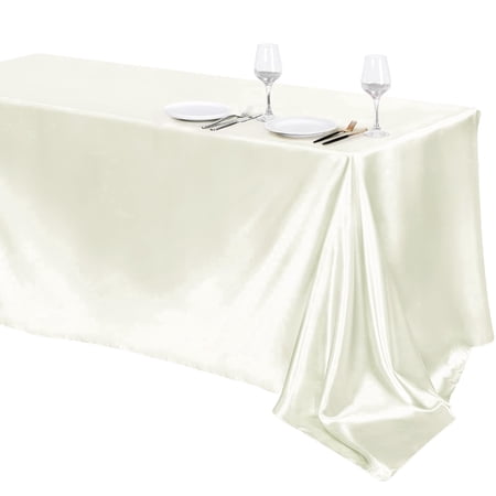 TURSTIN 1 Piece 102 x 58 in Ivory Satin Tablecloth, Smooth Bright Silk Rectangle Table Cover Overlay For Wedding Banquet Party Event Decor