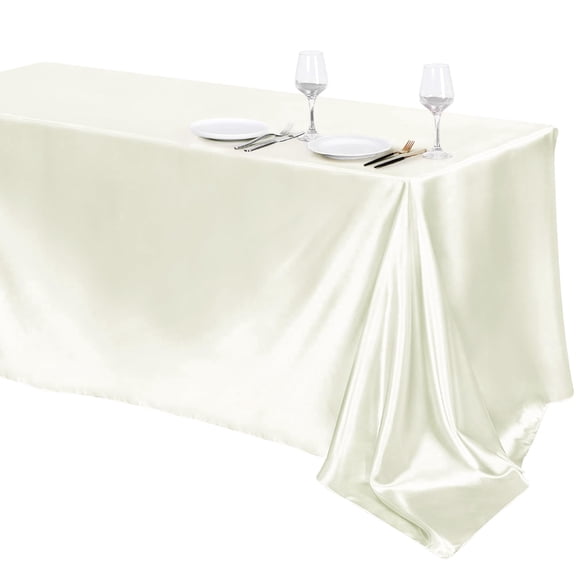 TURSTIN 1 Piece 102 x 58 in Ivory Satin Tablecloth, Smooth Bright Silk Rectangle Table Cover Overlay For Wedding Banquet Party Event Decor