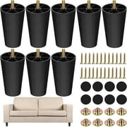 TURSTIN 8 Pack 4 inch Black Tapered Plastic Replacement Furniture Legs, M8 Thread T-Nuts & Screws Included, DIY Support Feet for Sofa Couch Coffee Table Dresser Bed