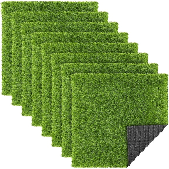 TURSTIN 8 Packs 12 x 12 inch Artificial Grass Squares, Synthetic Turf Mats with Drainage Holes, Realistic Fake Grass Rug for Garden DIY Decoration