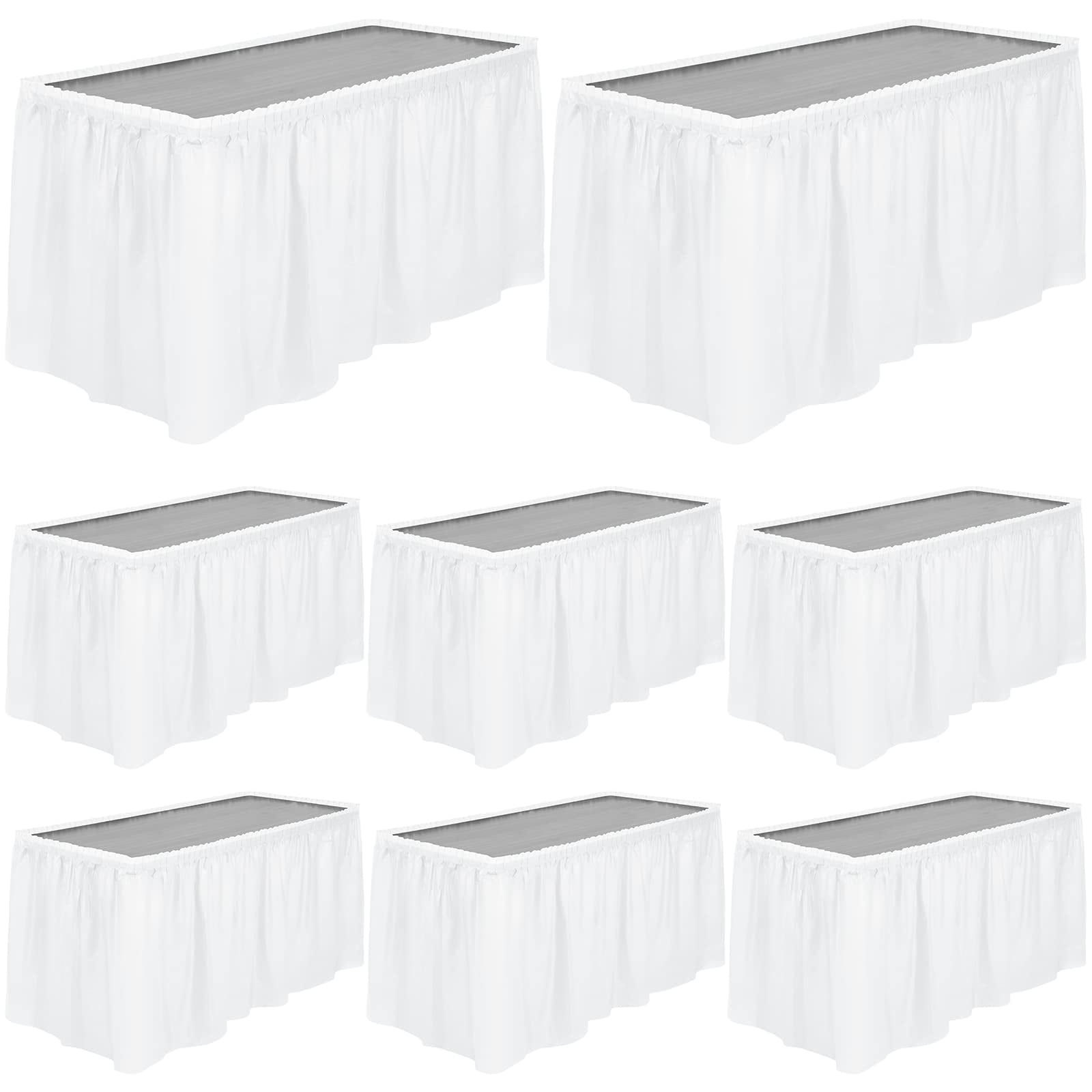 TURSTIN 8 Pieces White Plastic Table Skirts 14 x 29 Feet for Rectangle