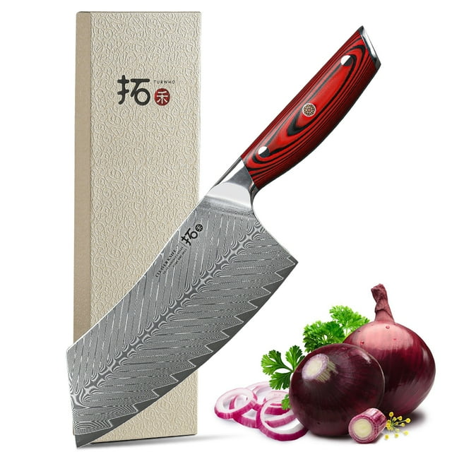 TURWHO 7inch Cleaver Knife Japanese VG10 Damascus Steel Kitchen Meat