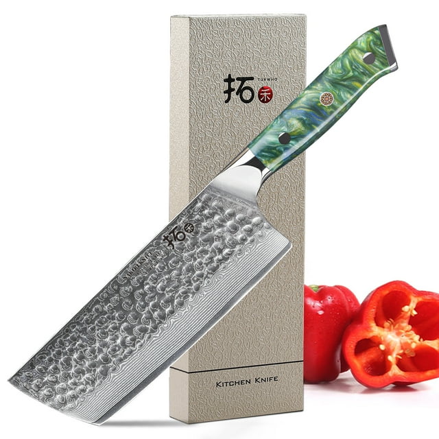 TURWHO 7inch Nakiri Knife Japanese VG10 Damascus Steel Chef Kitchen