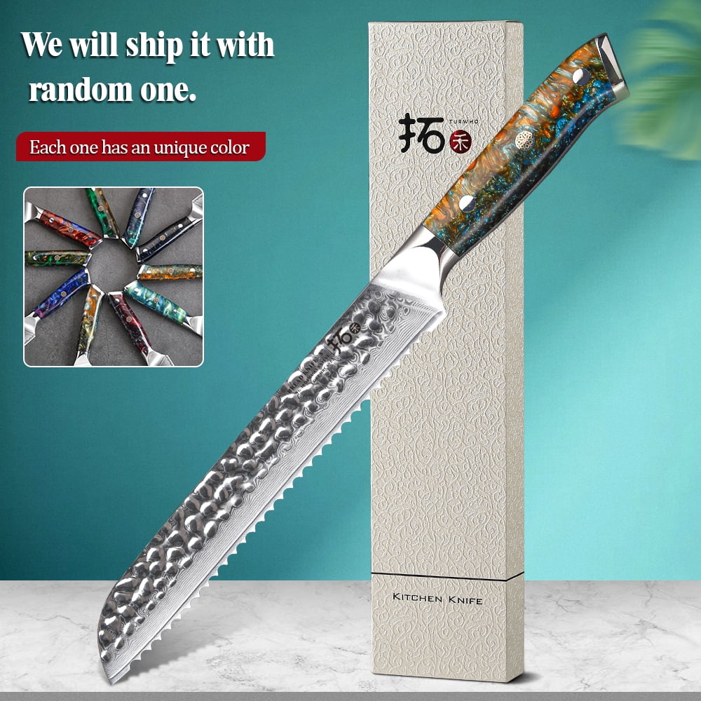 TURWHO 8inch Bread Knife Japanese VG10 Damascus Steel Kitchen Sandwich