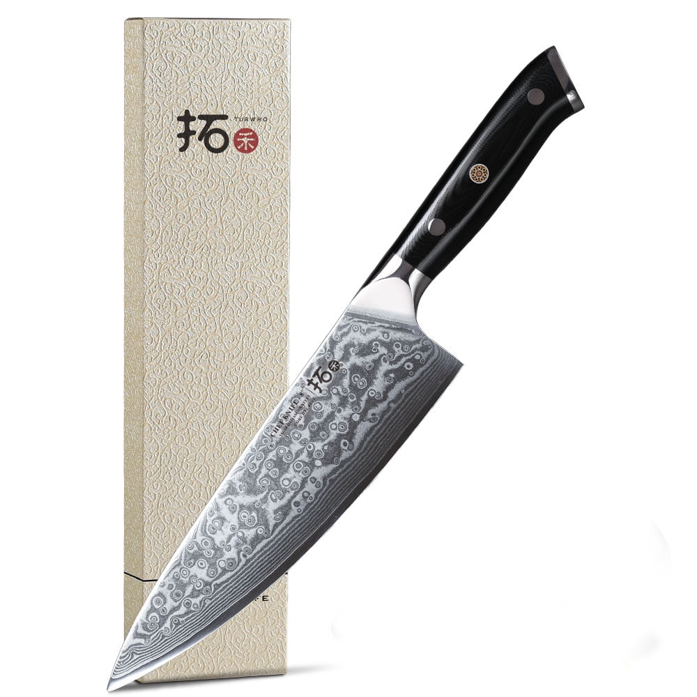 KAN Core Chef Knife 8-inch VG-10 67 layers Damascus Ambidextrous (Hammered  VG-10 Blade, Ebony wood handle-upgraded version)