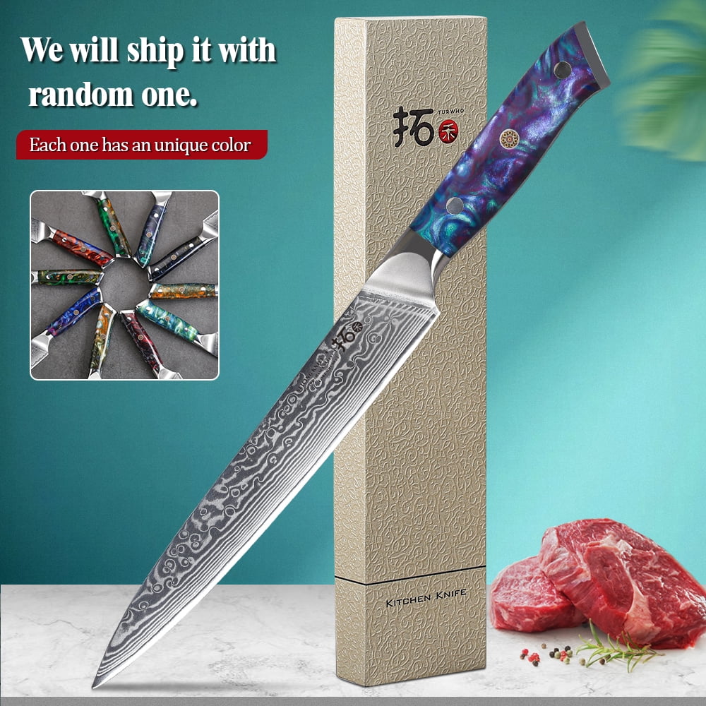 TURWHO 8inch Slicing Knife Japanese VG10 Damascus Steel Kitchen Carving