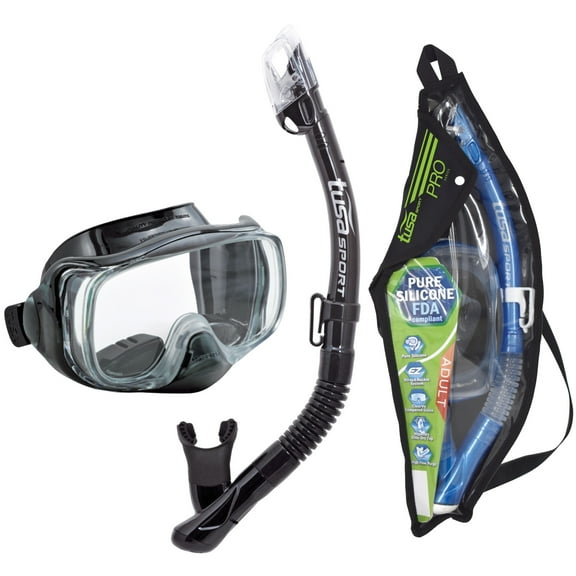 TUSA Sport Adult Imprex 3D Purge Mask and Dry Snorkel Combo, Black