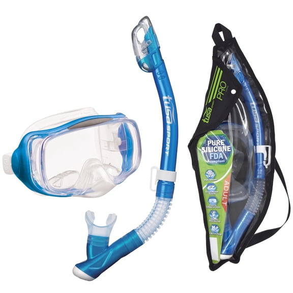 TUSA Sport Adult Imprex 3D Purge Mask and Dry Snorkel Combo, Fishtail Blue