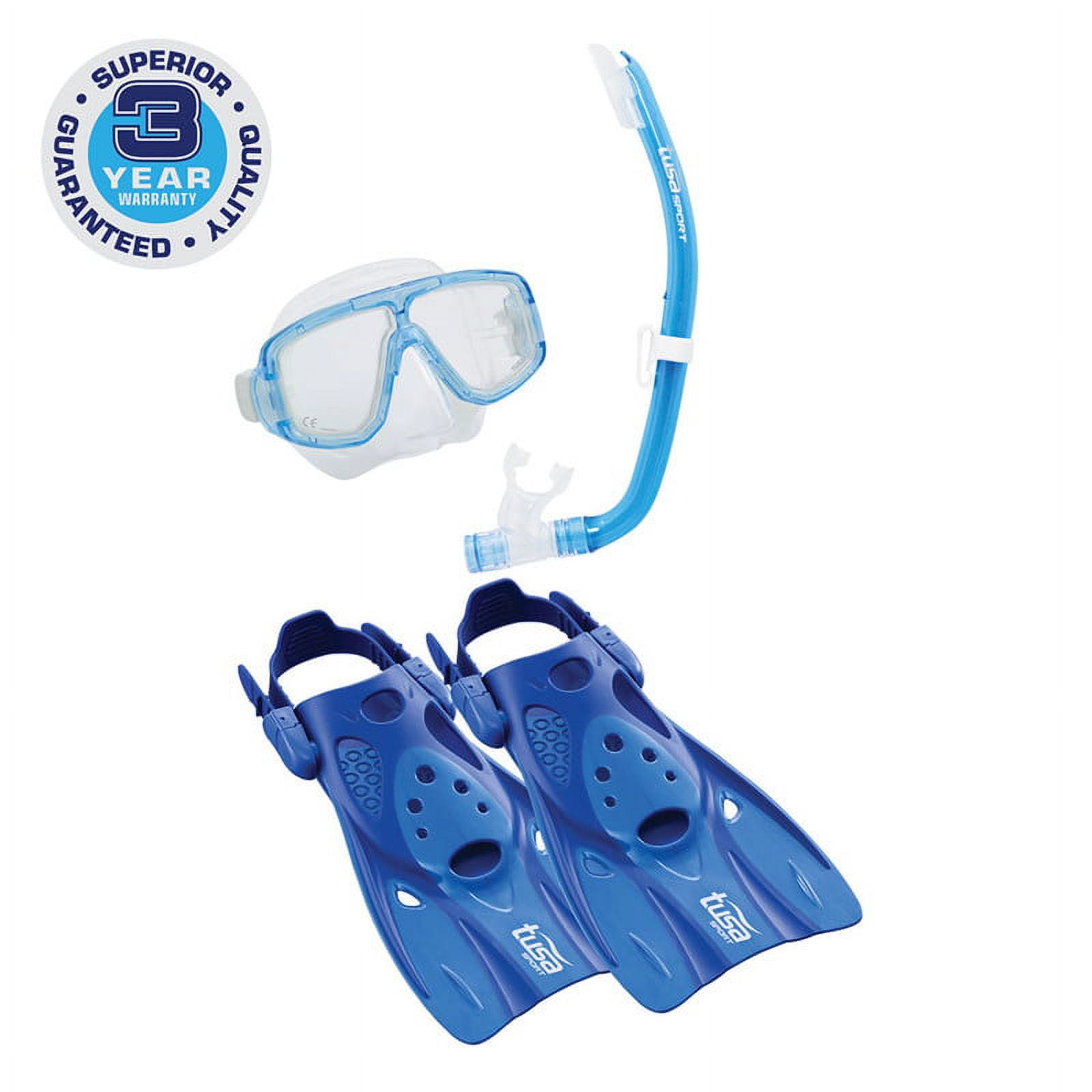 TUSA Sport Adult Platina Hyperdry Mask, Snorkel, & Fins Travel Set, Blue,  Medium 