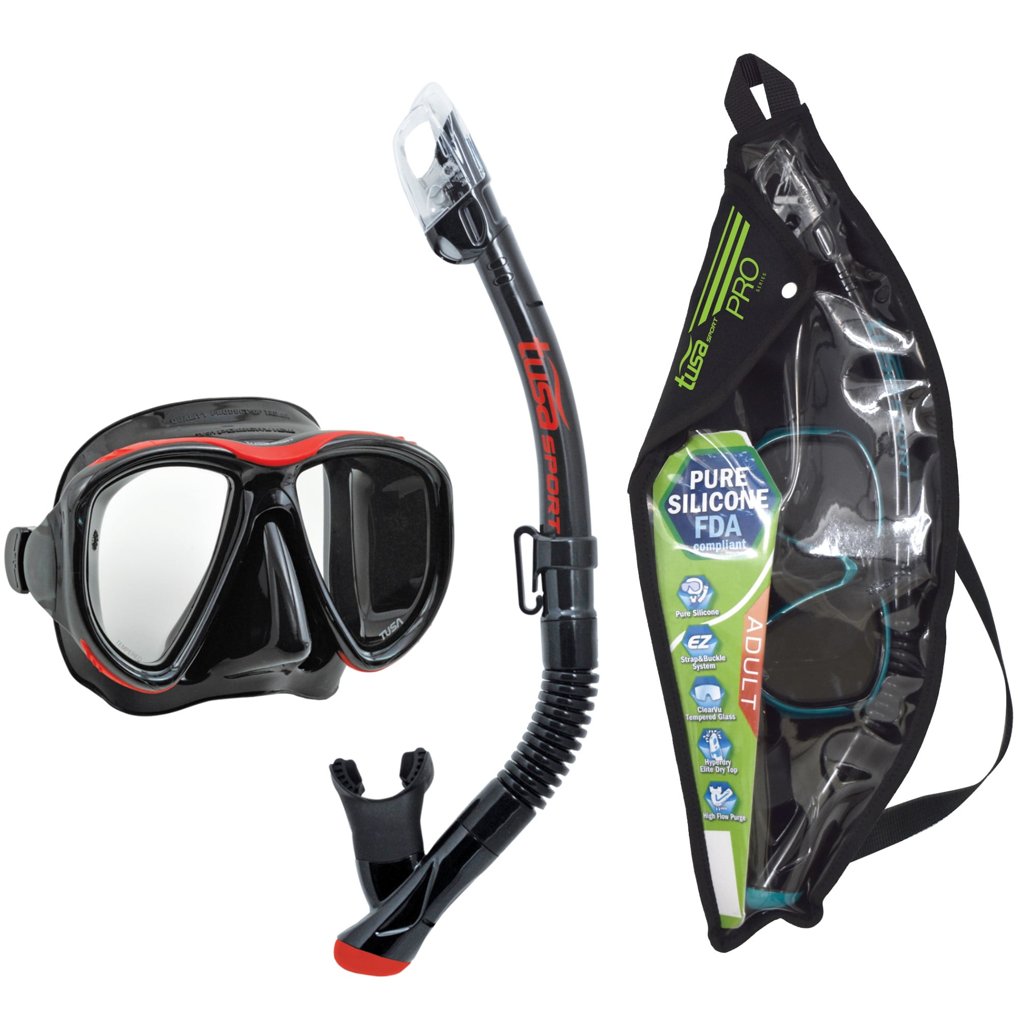 TUSA Sport Adult Powerview Mirrored Mask and Dry Snorkel Combo,  Black/Fishtail Blue 