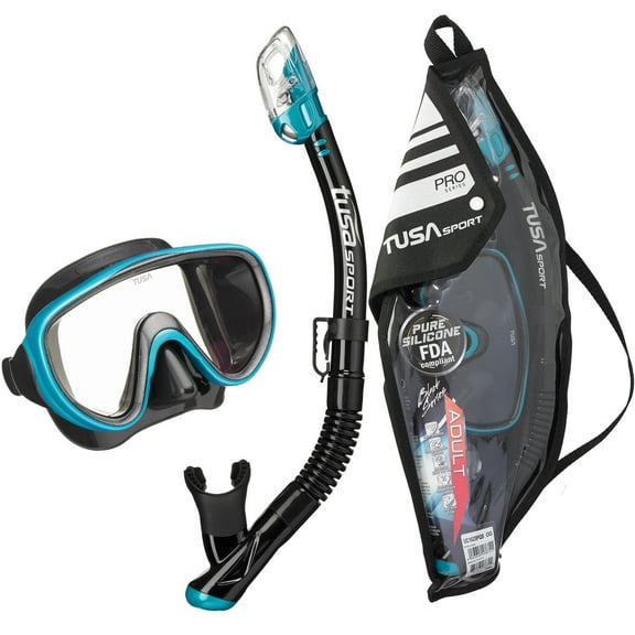 TUSA Sport Adult Serene Black Series Mask and Dry Snorkel Combo, Ocean Green
