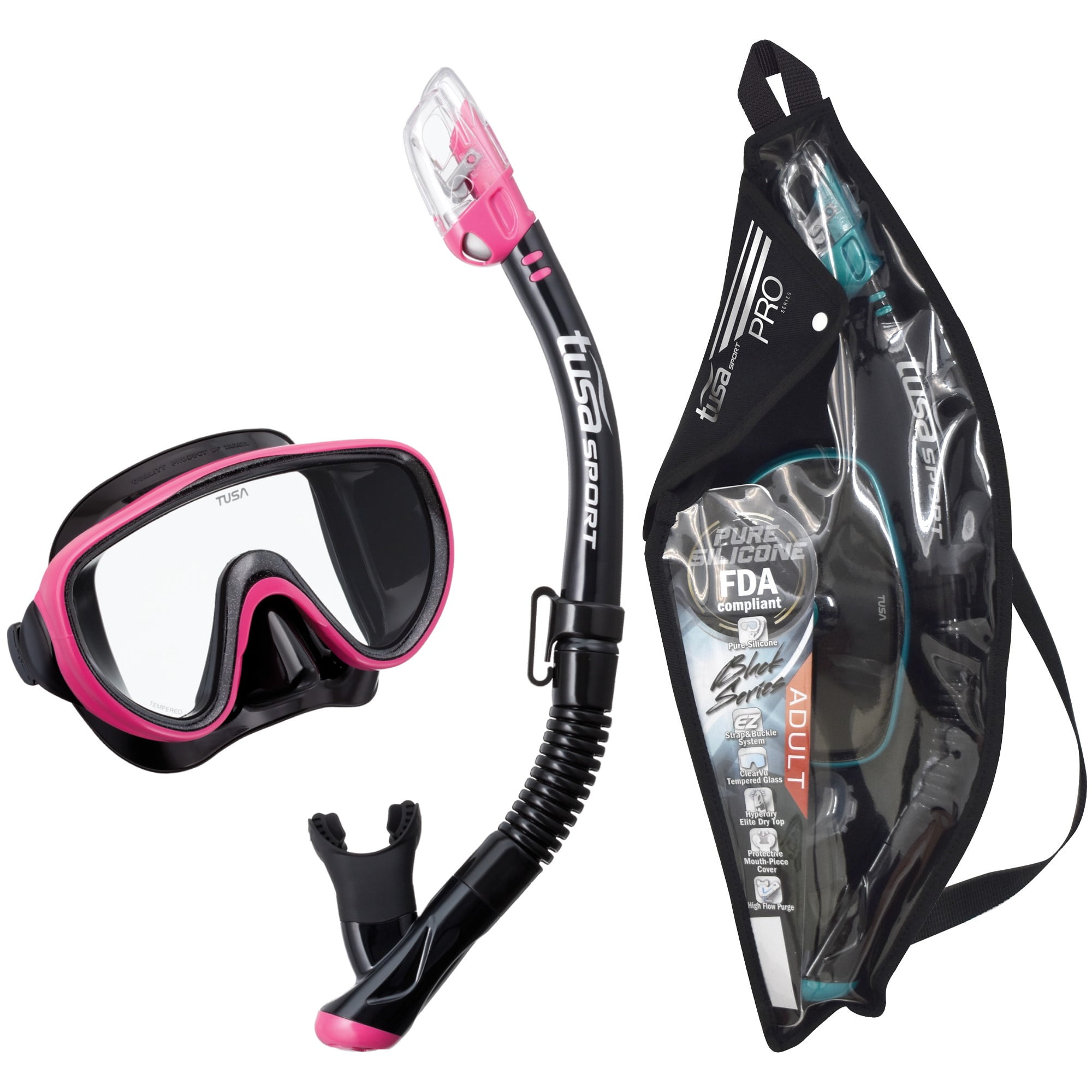 TUSA Sport Adult Platina Hyperdry Mask, Snorkel, & Fins Travel Set 