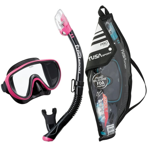 TUSA Sport Adult Serene Mask and Dry Snorkel Combo, Black/Hot Pink