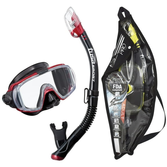 TUSA Sport Adult Visio Tri-Ex Black Series Mask and Dry Snorkel Combo, Black/Metallic Dark Red
