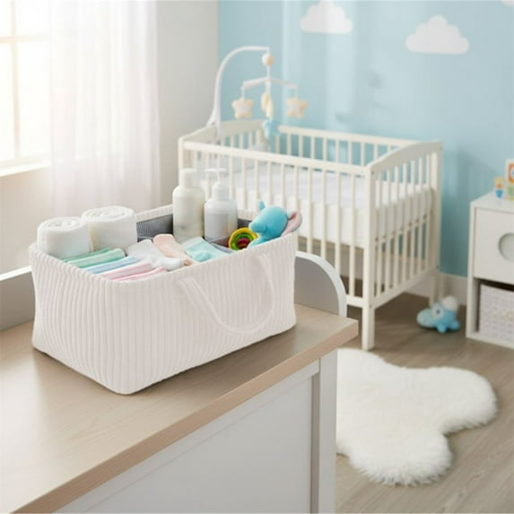 TUSANG Diaper Caddy Organizer, Corduroy Storage Bag with Dividers, 3-Compartment Storage Organizer,Portable Caddy Organizer with Handle, 14.96X10.24X7.09 inch