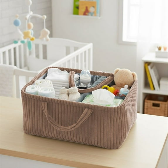 TUSANG Diaper Caddy Organizer, Corduroy Storage Bag with Dividers, 3-Compartment Storage Organizer,Portable Caddy Organizer with Handle, 14.96X10.24X7.09 inch