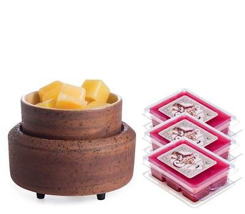 TUSCANY Candle Warmer and Dish Fragrance Warmer Gift Set with 3 Courtneys Wax Melts - MAHOGANY-TEAKWOOD