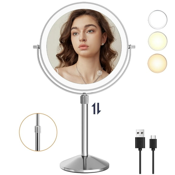 TUSHENGTU 7" Desktop Standing Makeup Mirror with Lights, 10X Magnifying Vanity Mirror, Christmas Gifts