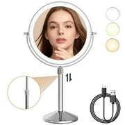 TUSHENGTU 8"Lighted Makeup Mirror ,1X/10X Magnifying Vanity Mirror ,2000mAh Battery Rechargeable.