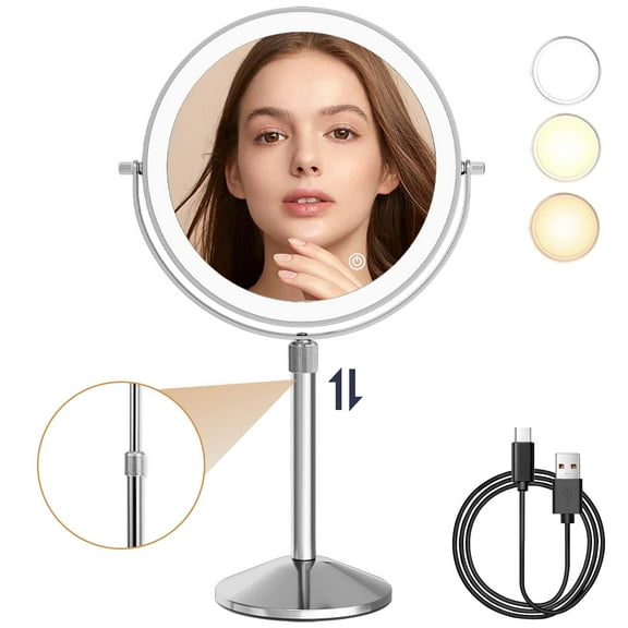TUSHENGTU 8"Lighted Makeup Mirror ,1X/10X Magnifying Vanity Mirror ,2000mAh Battery Rechargeable.