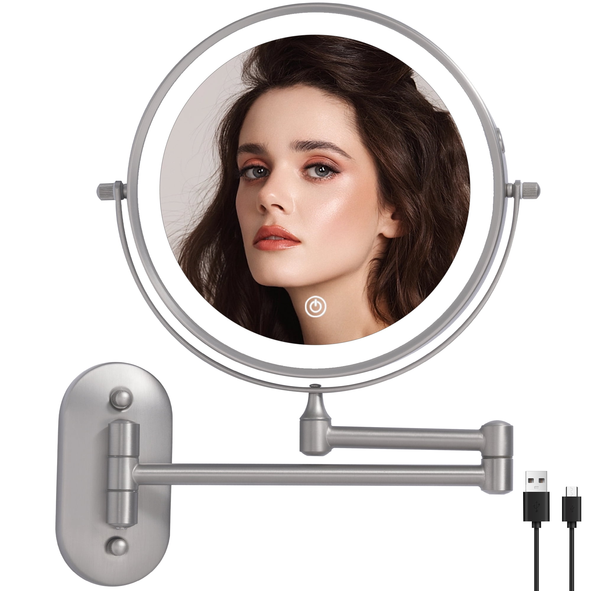 TUSHENGTU 8” Wall Mounted Makeup Mirror, 10X Magnification, 360° Rotate