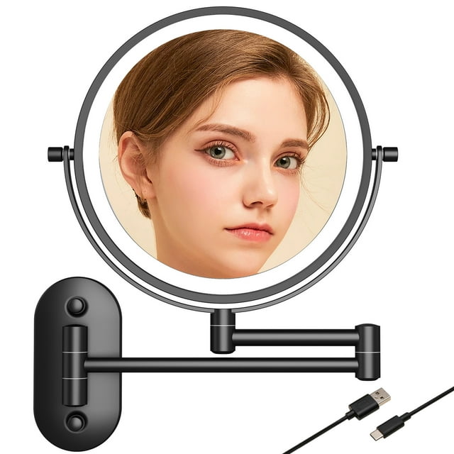 TUSHENGTU 8” Wall Mounted Makeup Mirror, 10X Magnification, 360° Rotate