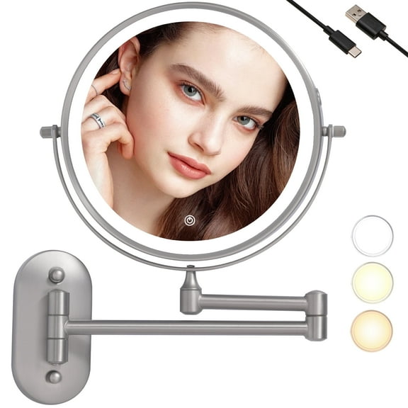 TUSHENGTU 8” Wall Mounted Makeup Mirror With Light, 1X/10X Magnification, 360° Rotate, Christmas Gifts