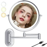 TUSHENGTU 8" Wall Mounted Makeup Mirror with 3 Light Modes, 1X/10X Magnifying, Skincare & Makeup Care
