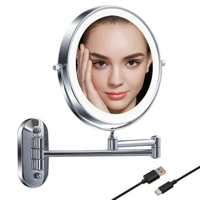 TUSHENGTU 8" Wall Mounted Makeup Mirror with Light, 10X Magnifying, 360