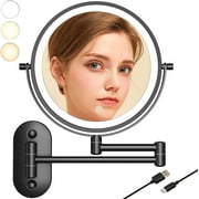 TUSHENGTU 8" Wall Mount Makeup Mirror with 1X/10X Magnification & 3 Color Lighting Modes - Adjustable