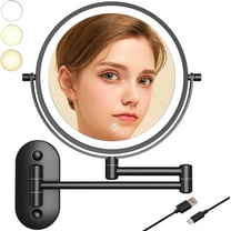 TUSHENGTU 8" Wall Mount Makeup Mirror with 1X/10X Magnification & 3 Color Lighting Modes - Adjustable