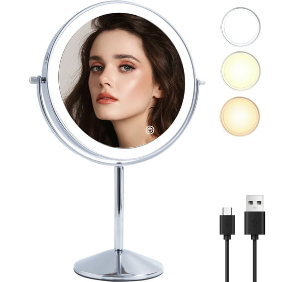 TUSHENGTU 8" Lighted Makeup Mirror, 1X/10X Magnifying Mirror, 2000mAh battery, USB charging makeup mirror