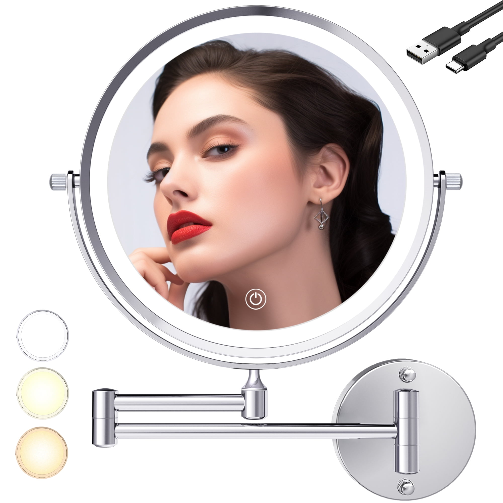 TUSHENGTU 9" Wall Mounted Makeup Mirror With Light, 10X Magnifying ...