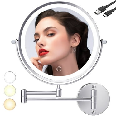 TUSHENGTU 9" Wall-Mounted Makeup Mirror with 1X/10X Magnification & 3 Color Lighting Modes Adjustable