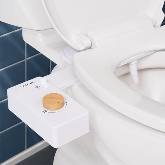 TUSHY Bidet Classic 3.0 -Toilet Attachment with Self Cleaning Spray and Retractable Nozzle, Fits Almost Any Toilet Seat, Non Electric with Feminine Wash, Quick Install (Bamboo Knob)
