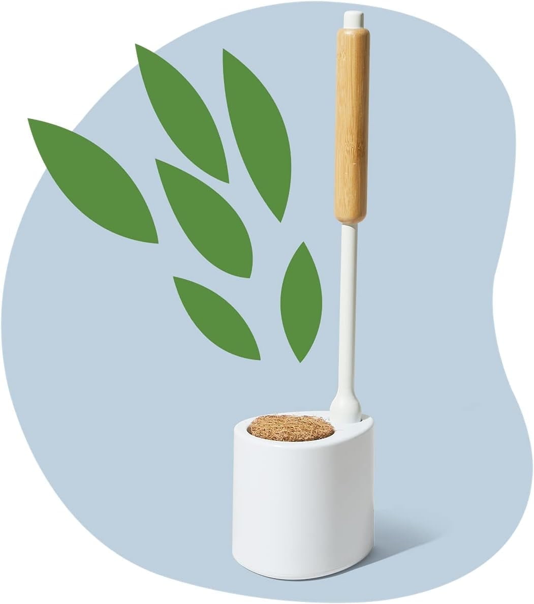 Eco-Friendly Bamboo and White Toilet Brush with Holder
