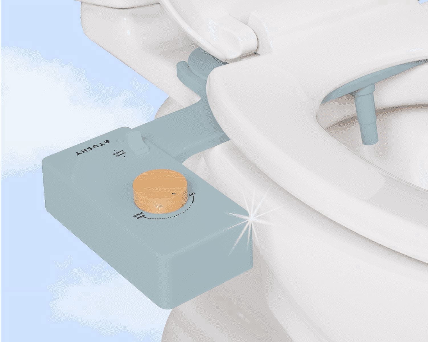 TUSHY Classic 3.0 Bidet Toilet Seat Attachment - Self Cleaning - Water Pressure Nozzle - Blue/Bamboo