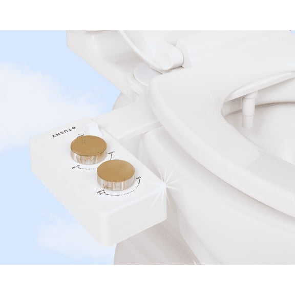 TUSHY Spa Self-Cleaning Warm Water Bidet Attachment, Adjustable Nozzle Angle, Pressure Control, Easy DIY Home Install, Requires Sink Access for Temperature Control, White/Gold
