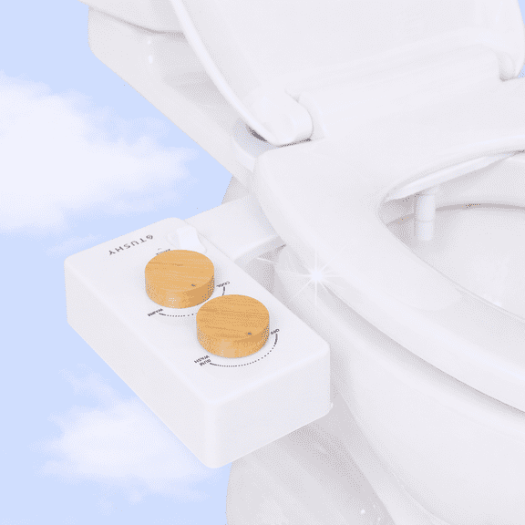 TUSHY Spa Self-Cleaning Warm Water Bidet Attachment, Adjustable Nozzle Angle, Pressure Control, Easy DIY Home Install, Requires Sink Access for Temperature Control, White/Bamboo