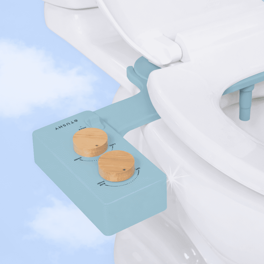 TUSHY Spa Self-Cleaning Warm Water Bidet Attachment, Adjustable Nozzle Angle, Pressure Control, Easy DIY Home Install, Requires Sink Access for Temperature Control, Blue Bamboo