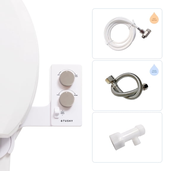 TUSHY Spa 3.0 Bidet Attachment, Warm and Cold Water Control, Patented Self-Cleaning Retractable Nozzle, Adjustable Pressure and Angle, Universal Toilet Seat Fit, Easy Install (Brushed Nickel Knob)