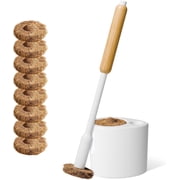 TUSHY Toilet Brush 2.0 Set with Holder with 8 Disposable Refills- infused with Lemon and Tea Tree Coconut Husk Scrubbing Pads