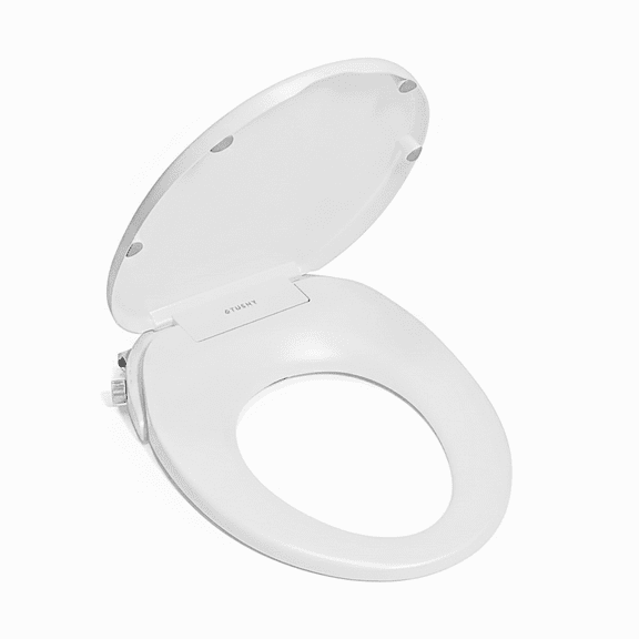 TUSHY Wave Non Electric Bidet Seat With Self-Cleaning Nozzle. DualFlow, Easy Install (Round, Platinum)