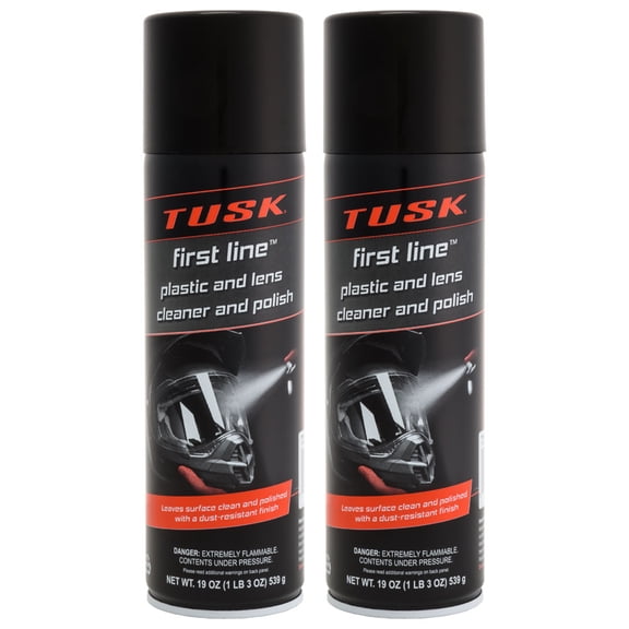 TUSK First Line Plastic & Lens Cleaner and Polish 19 oz (2 Pack) Cleaner, Polish & Protectant for Plastic, Acrylic & Polycarbonate Dust & Fog Resistant for Helmets, UTV/ATV & Automotive