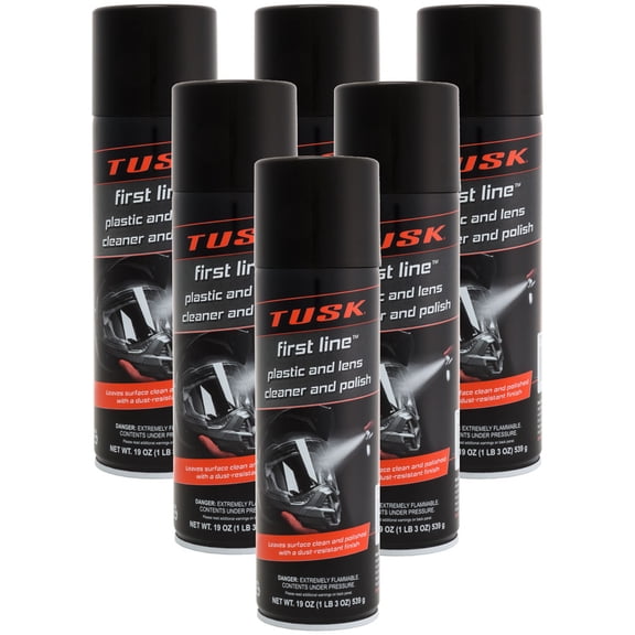 TUSK First Line Plastic and Lens Cleaner and Polish 19 oz (6 Pack) Cleaner, Polish & Protectant for Plastic, Acrylic & Polycarbonate Dust & Fog Resistant For Helmets, UTV, ATV & Automotive