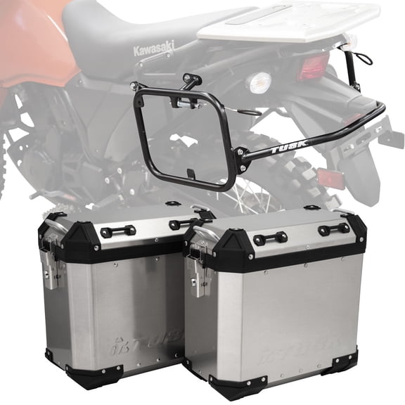TUSK Frontier Panniers with Pannier Racks Compatible with Kawasaki KLR 650 2022-2026 (Brushed Aluminum)