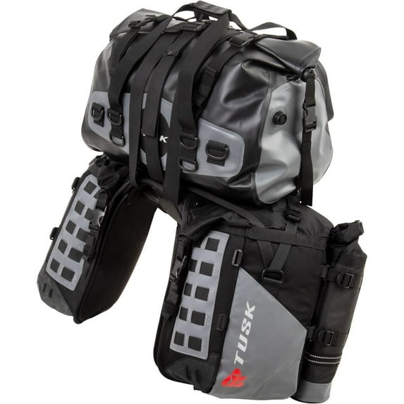 Tusk Highland X2 Rackless Luggage System w/Medium Dry Duffel/Large Bottle Holders Standard Heat Shield Black/Grey